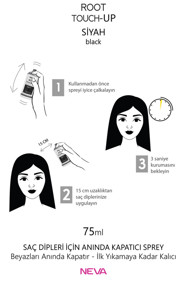 Root Touch Up Kapatıcı Sprey 75 ml Siyah 3 Adet - 3