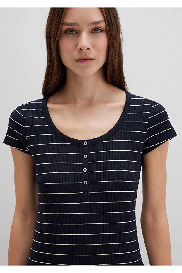 Çizgili Örme Elbise 1310774-91103 - 5