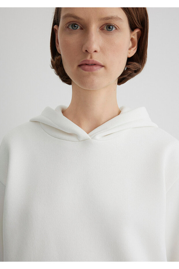 Kapüşonlu Beyaz Basic Sweatshirt 167299-70057 - 4