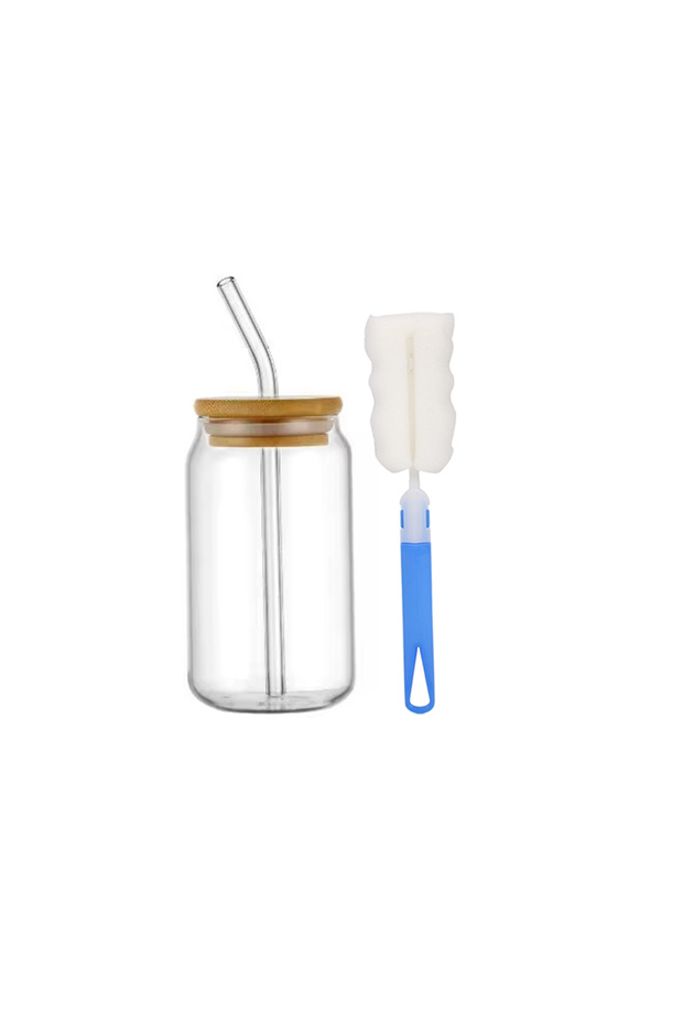 One size 16 oz and brush 16oz Glass Drinking Cup Comes with A Bamboo Lid and A Glass Straw Suitable