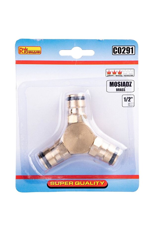 Adaptor, quick coupling, 3 directions, brass, 1/2", - 2