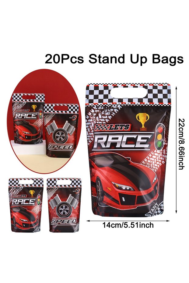 as shown 20pcs 10/20pcs Racing Car Stand Up Bags for Candy Gifts Goodies Treats Race Car Theme Party