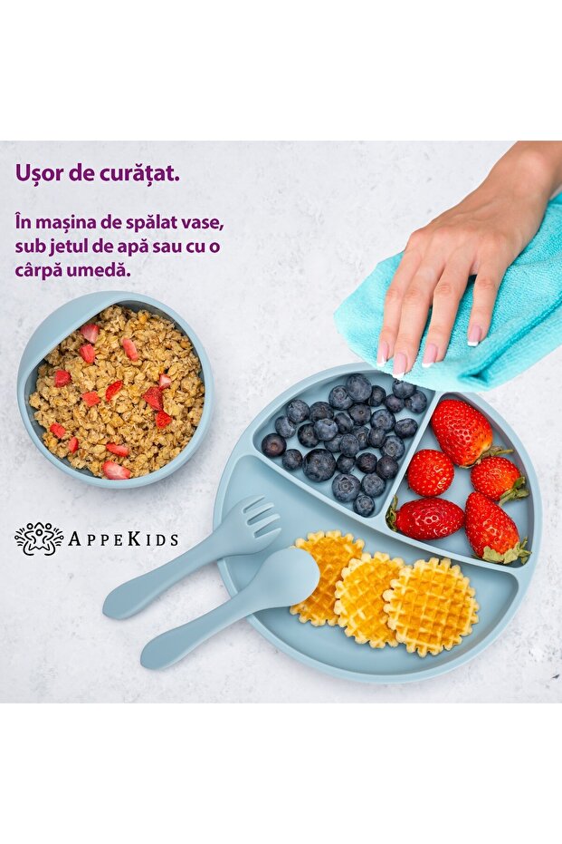 AppeKids Basic Aqua Blue Diversification Set, 100% Silicone, 6 months+ - 4