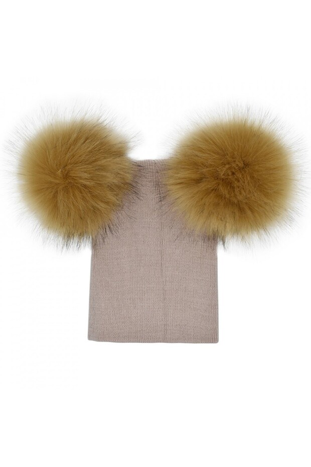Drool Pom Pom Hat (Color: Khaki) - 2