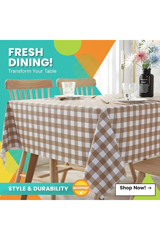 Checkerd Pattern Waterproof Table Cloth - 8