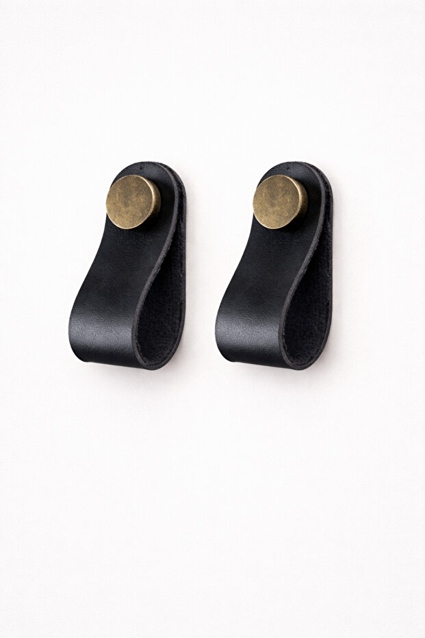 2 Adet Siyah Deri Kulp Çekmece Kulp Dolap Kulp - 1