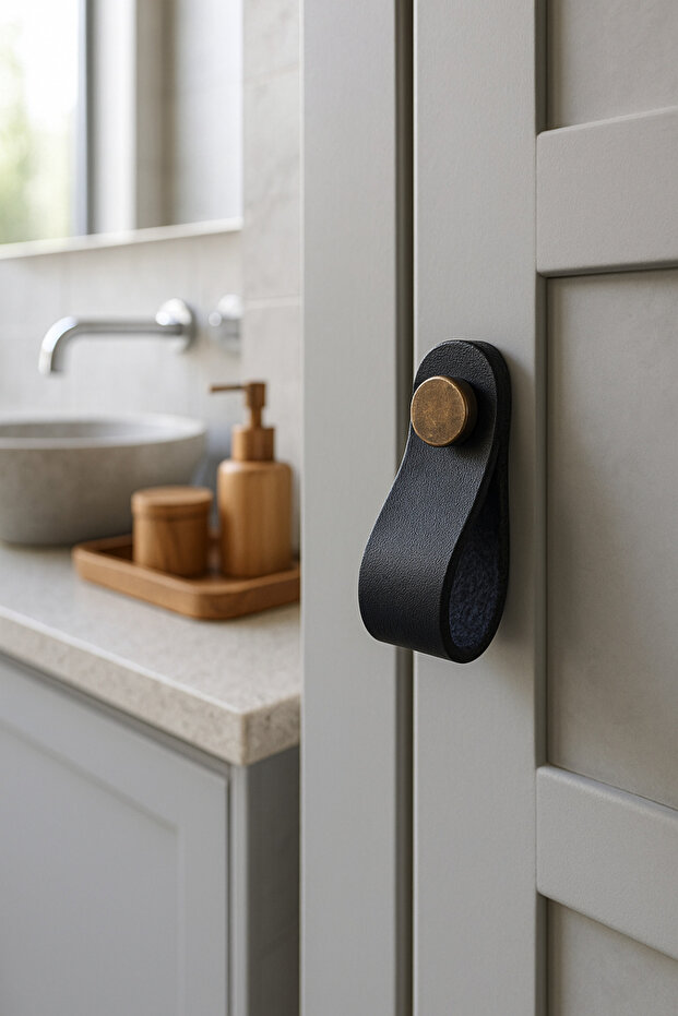 2 Adet Siyah Deri Kulp Çekmece Kulp Dolap Kulp - 2