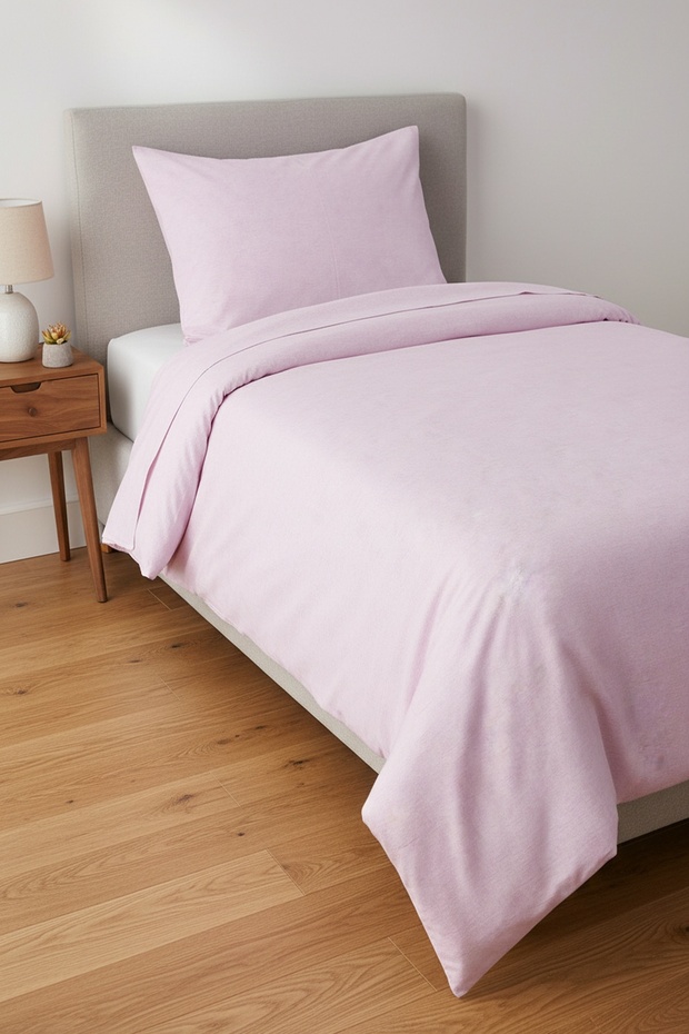 Solid Color Cotton Fabric Single Duvet Cover Set (Elastic Sheet)