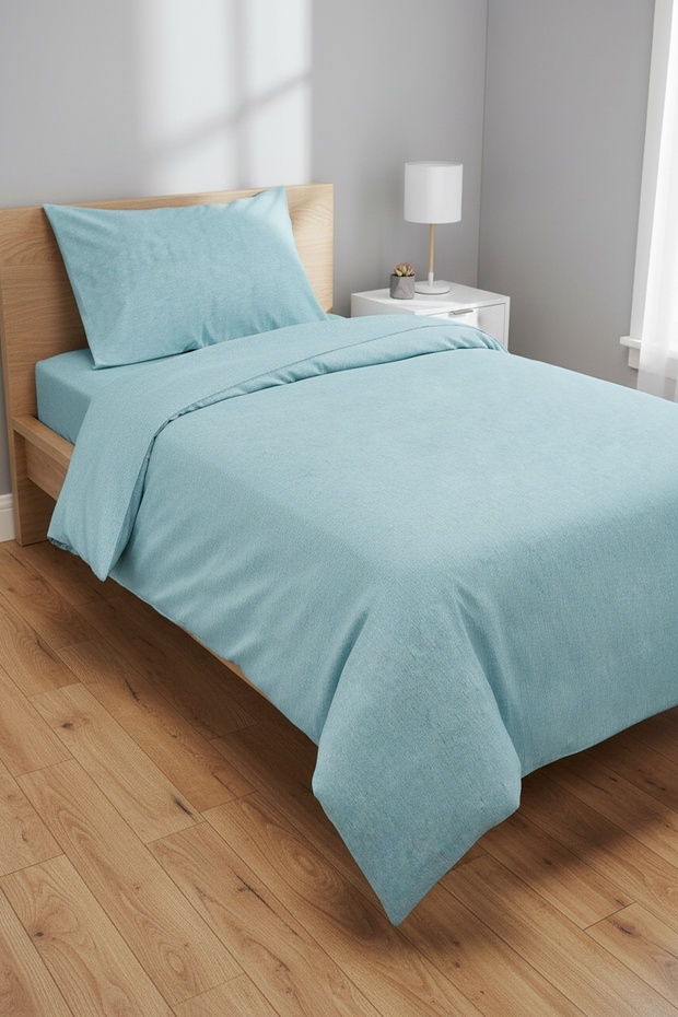 Solid Color Cotton Fabric Single Duvet Cover Set (Elastic Sheet)