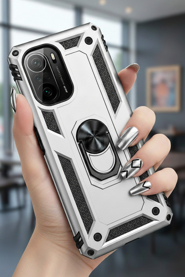 Xiaomi Poco F3 Case Magnetic Tpu Tank Cover with Ring Stand