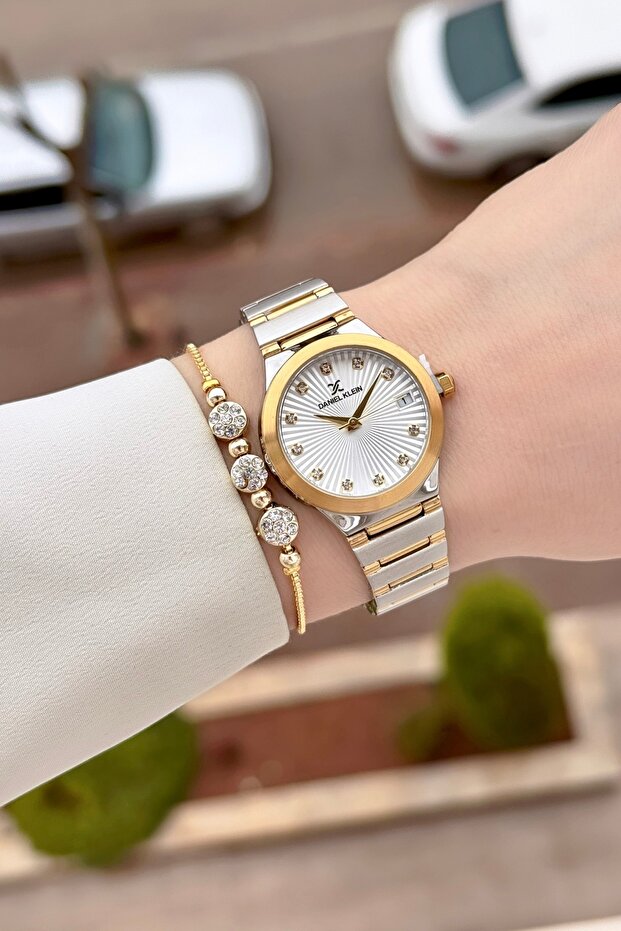 30 mm Women's Watch and Bracelet with Gold Gray Color Adjustable Strap