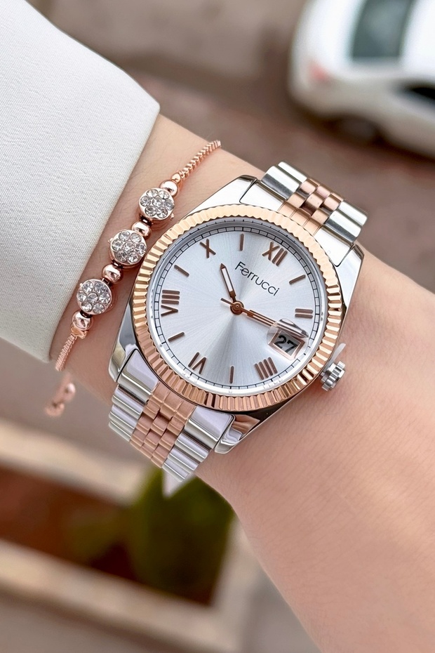 Bronze Metallic Color 2 Year Warranty Women's Wristwatch and Bracelet