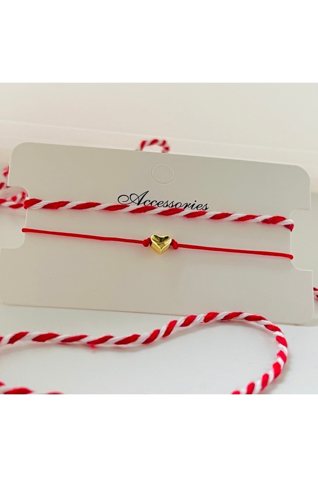 10 Cards, Heart-Figured Red Rope and Marteni̇çka Bracelet, 10 Cards, 20 Bracelets