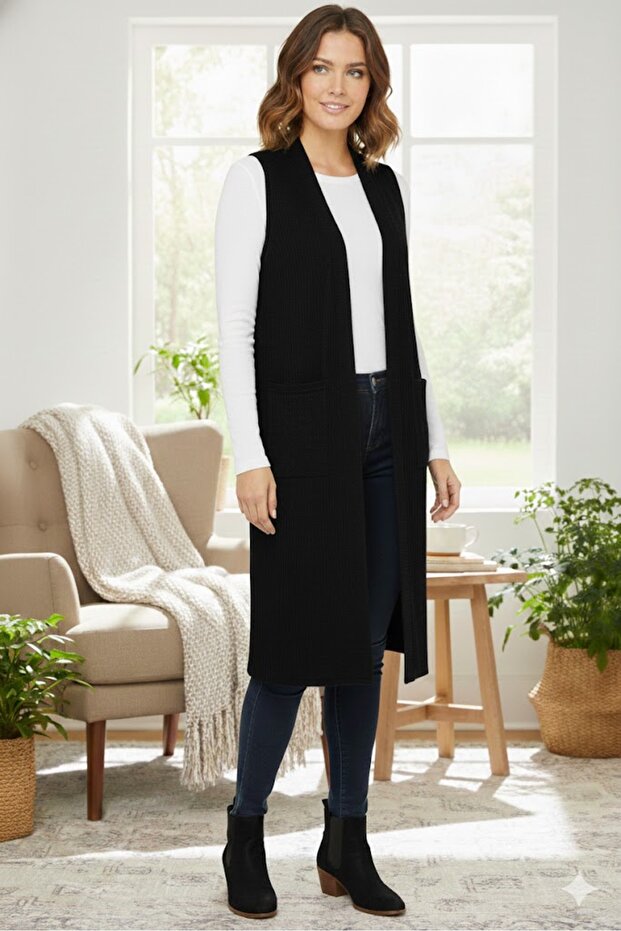 YENİ SEZON ÖRME UZUN YELEK - 1