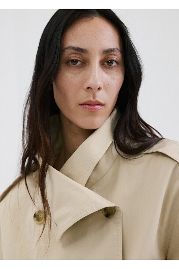 Çift düğmeli kısa trençkot - 6