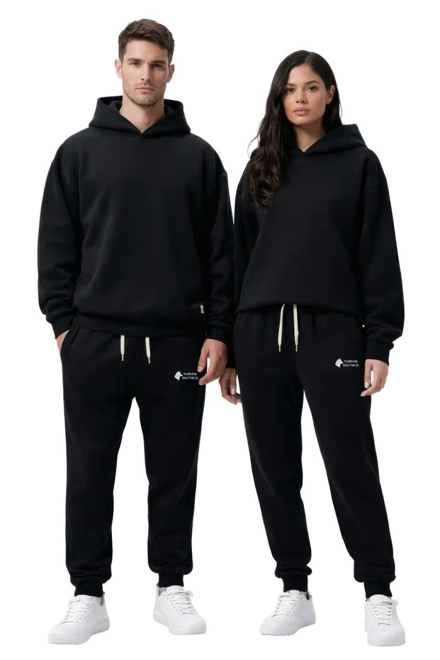 Black Hooded Sweatshirt Tracksuit Set