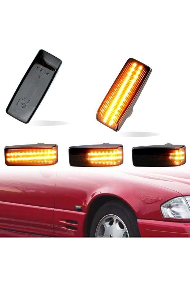 مصابيح جانبية LED سوداء مدخنة لسيارات مرسيدس بنز الفئة C W201 W202، الفئة E W124، الفئة S W140، الفئة SL R129