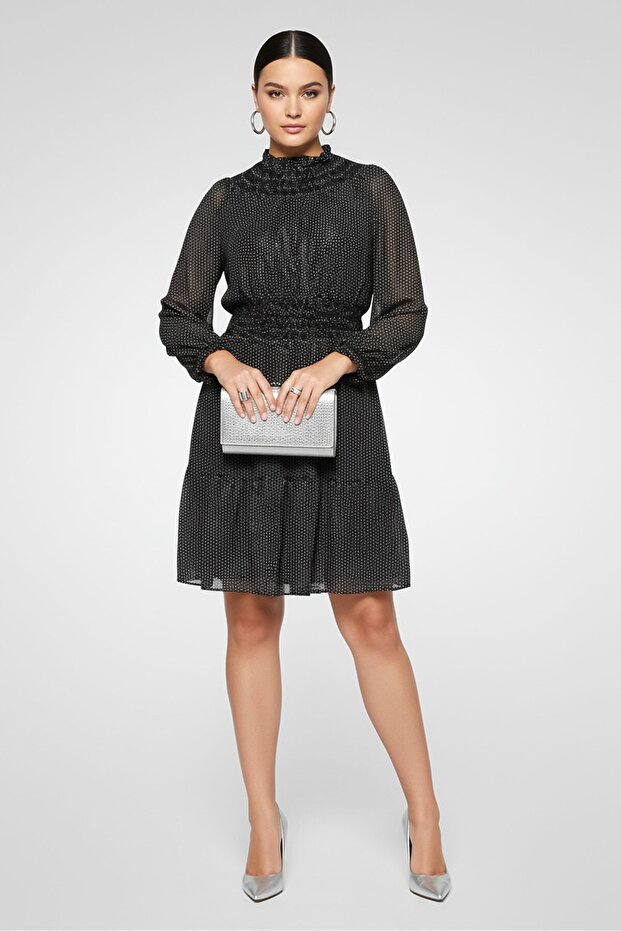 Women Polka Dots Mini Dress, Black
