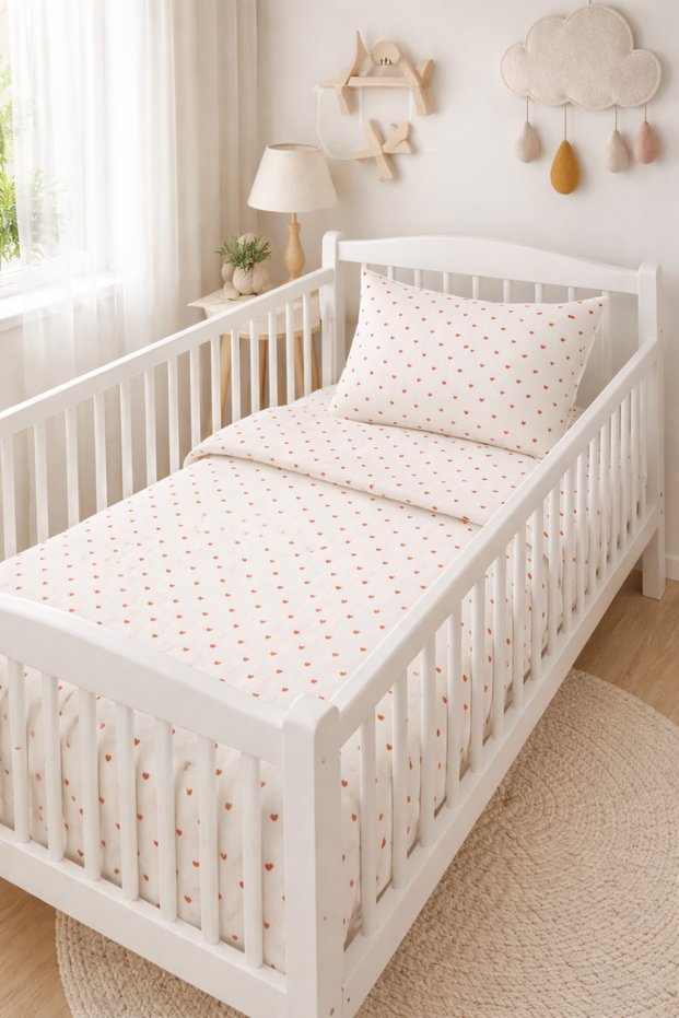 100% Cotton Flannel Heart Pinterest Baby Fitted Sheet Duvet Cover Set Heart Printed (95X145 cm)