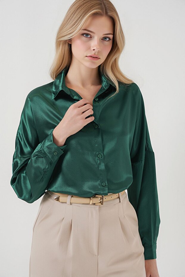 BDART Düğmeli Oversize Saten Gömlek - 3