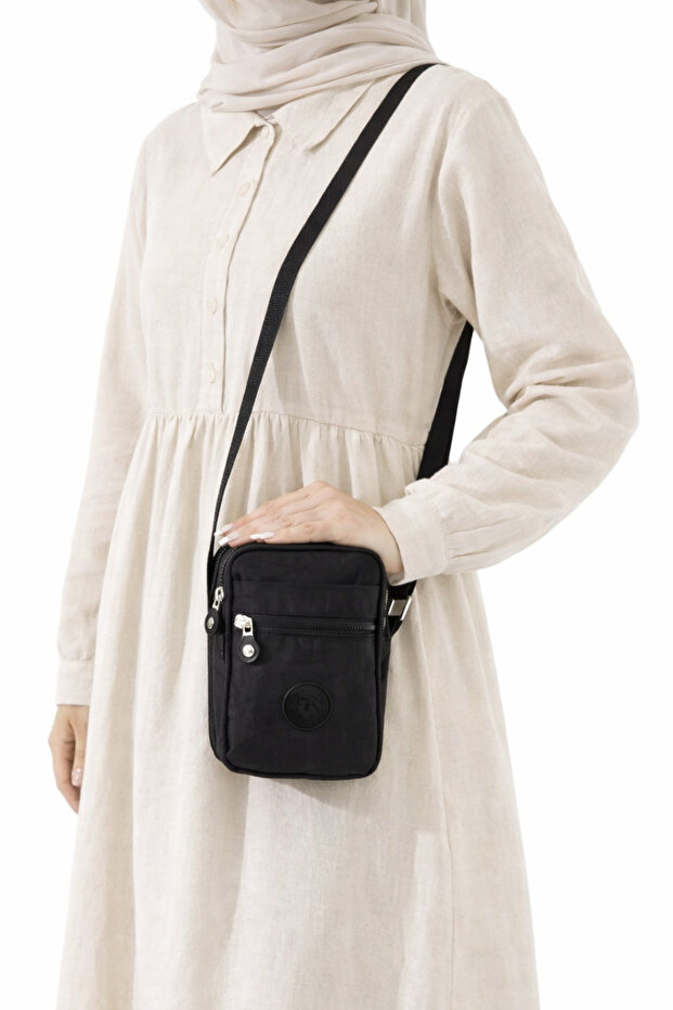 Black Women's Shoulder Crossbody Bag - With Phone Compartment