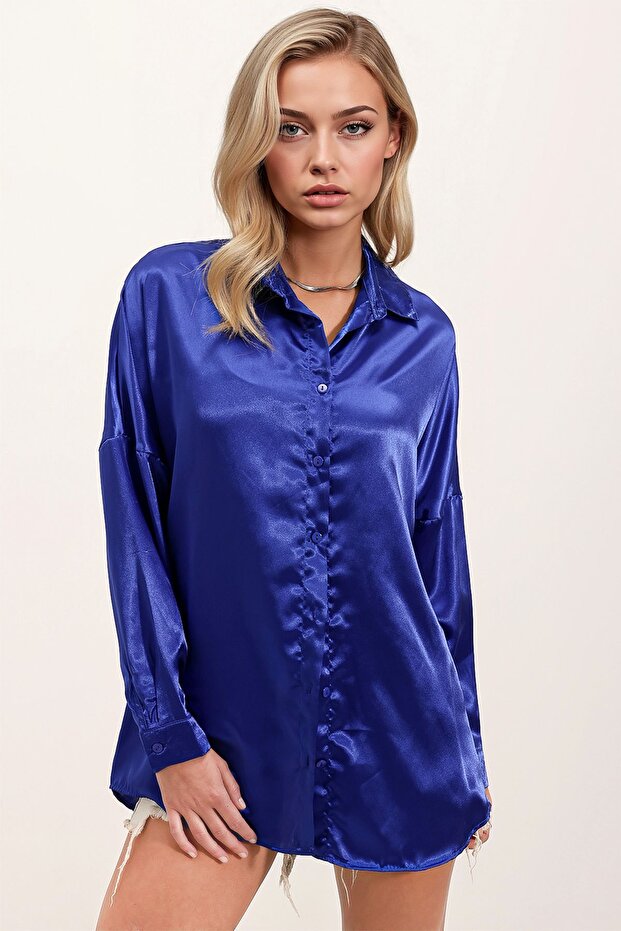 BDART Düğmeli Oversize Saten Gömlek - 4