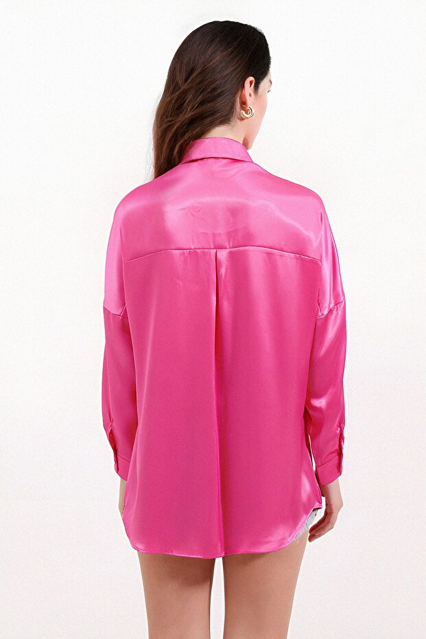 BDART Düğmeli Oversize Saten Gömlek - 4