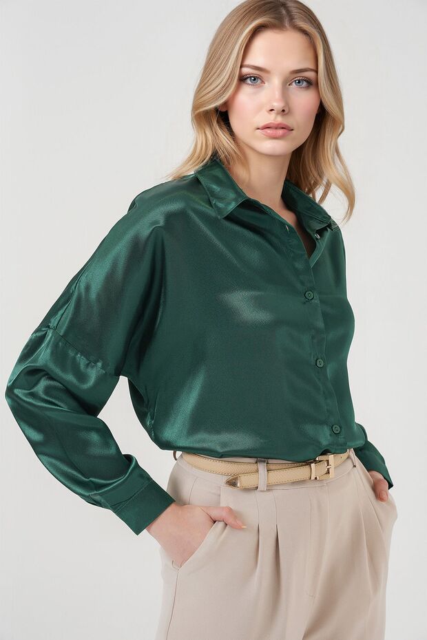 BDART Düğmeli Oversize Saten Gömlek - 4