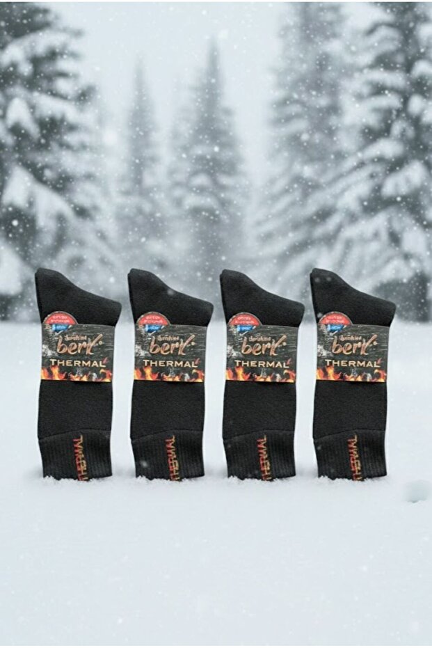 4 Pairs Men's Black Thermal Socks Long Men's Towel Thermal Socks Set (41-45)