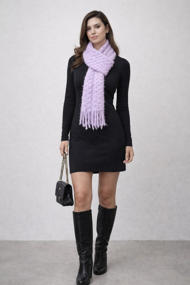 Women's Lilac Colored Soft Textured Winter Shawl – Stylish Winter Scarf