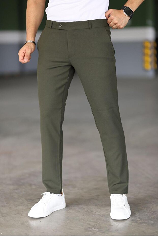 Men's Khaki Quality Flexible Lycra Ankle Length Fabric Trousers