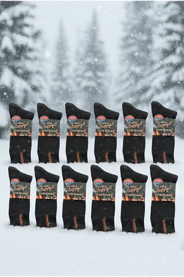 12 Pairs Men's Black Thermal Socks Long Men's Towel Thermal Socks Set (41-45)