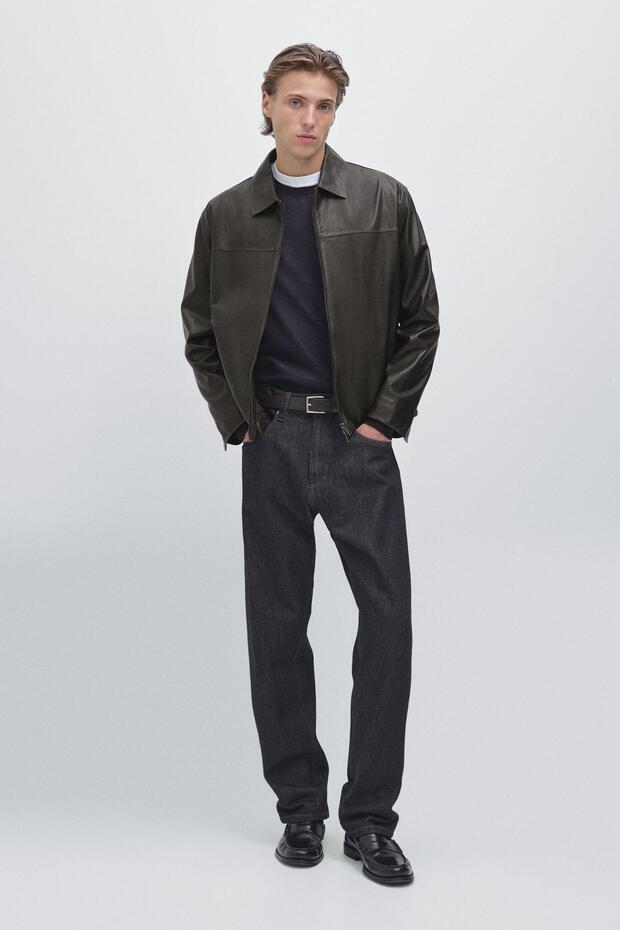 Distressed görünümlü deri ceket - 1