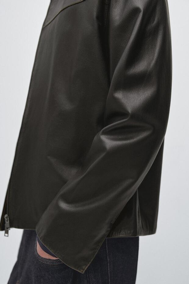 Distressed görünümlü deri ceket - 4