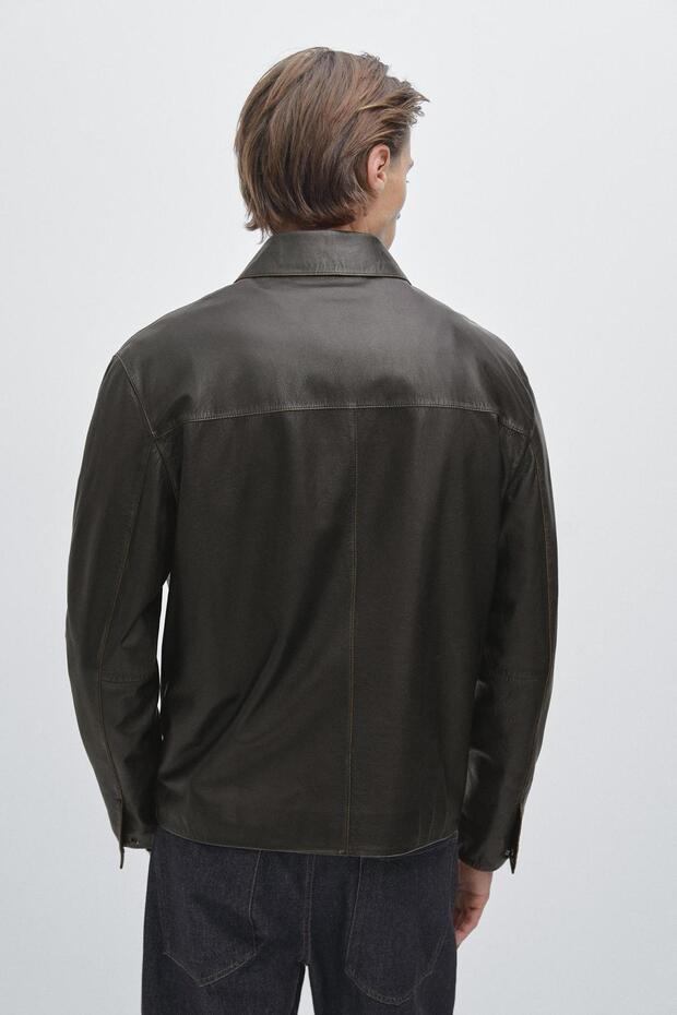 Distressed görünümlü deri ceket - 3