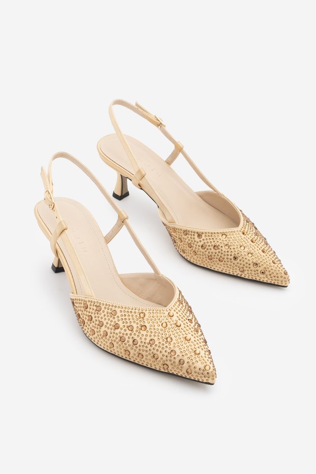 Women's Stiletto Pointed Toe Stoned Classic Heeled Shoes Boniva Gold