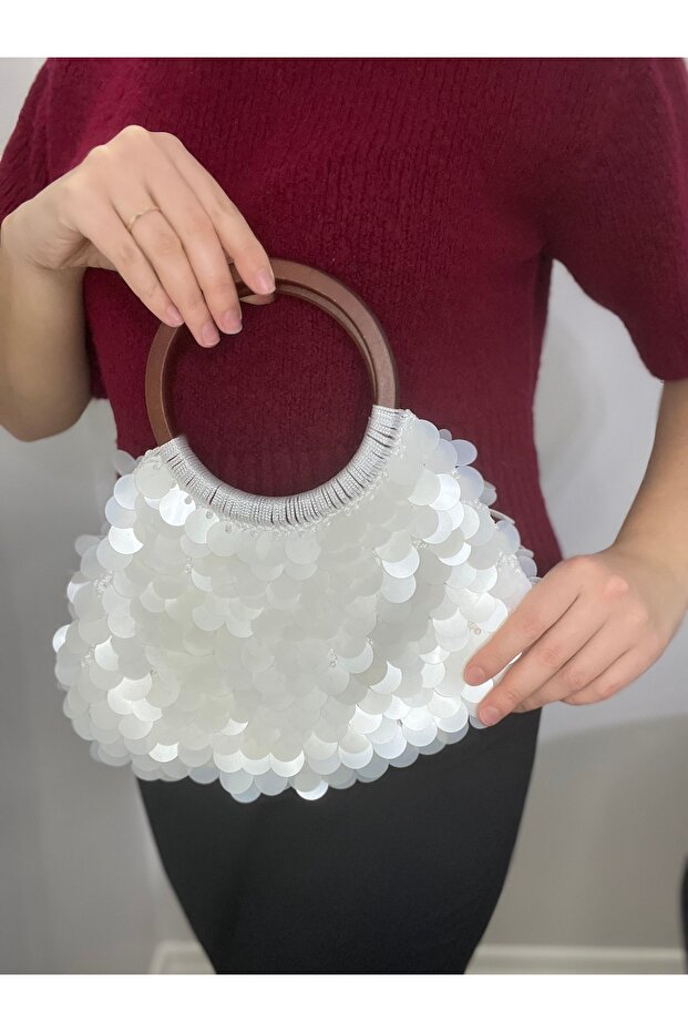 Ahşap saplı pullu çanta - 4