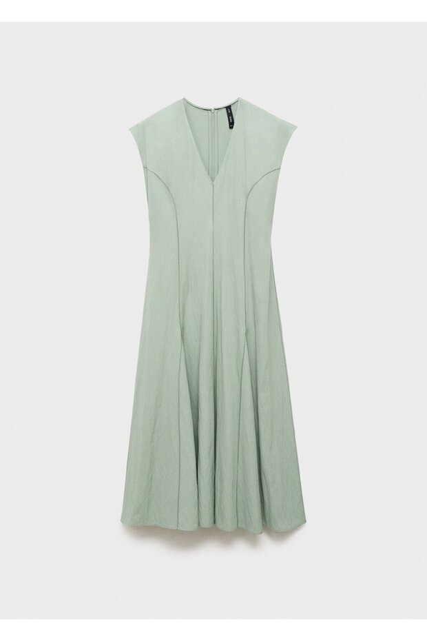 V yaka dikiş detaylı elbise - 3