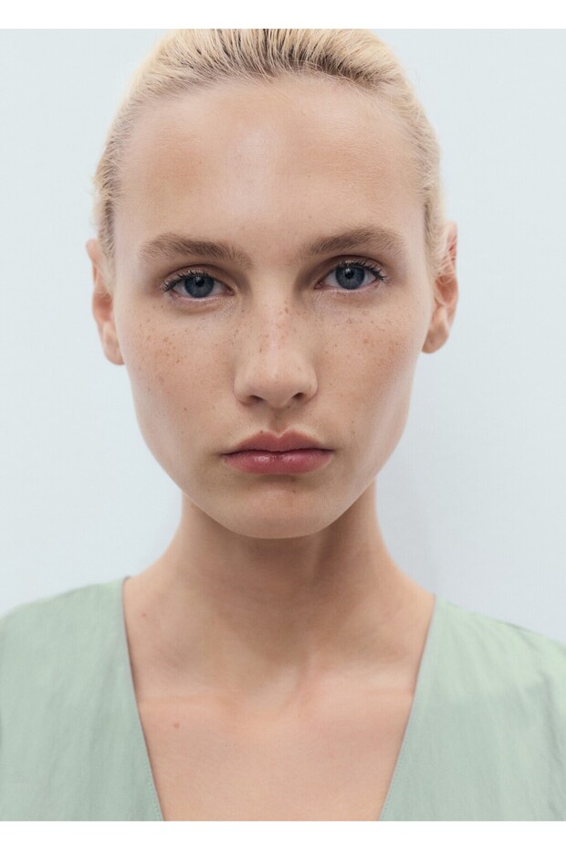 V yaka dikiş detaylı elbise - 6