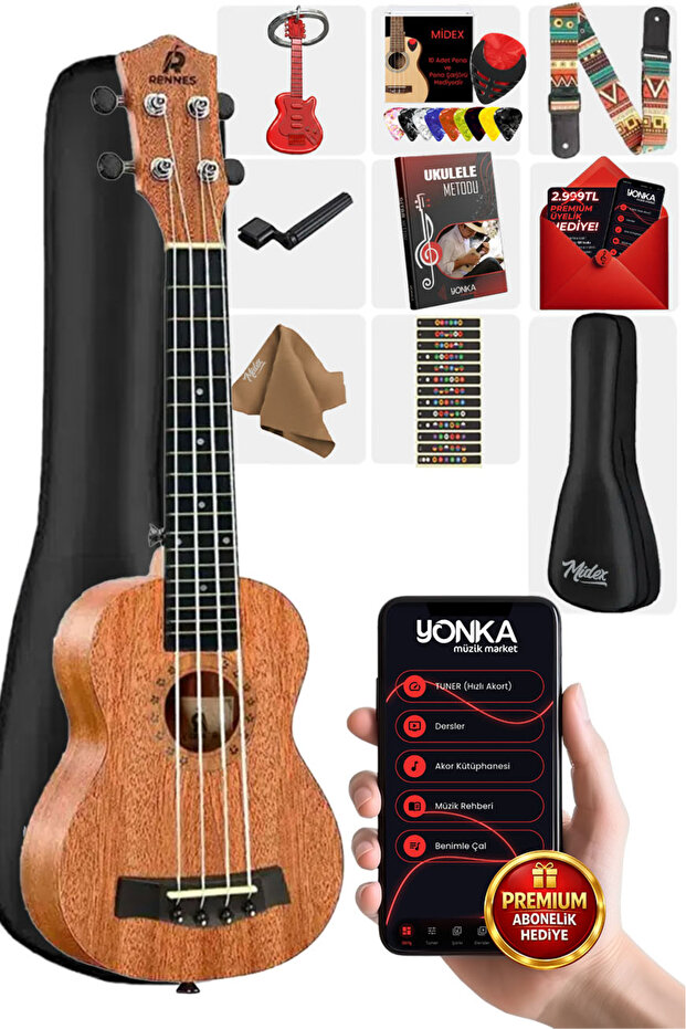 rennes RD-26 Tenor Ukulele (Çanta Capo Askı Metod Pena)