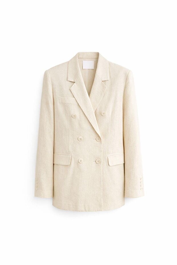 Bej Düğmeli Oversize Ceket - 1