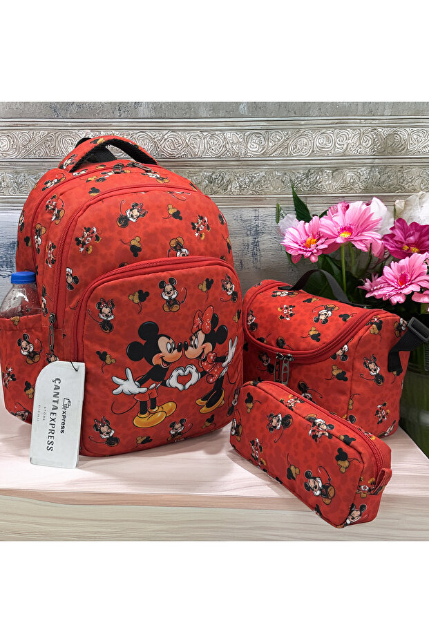 Red Mickey Patterned First School Backpack for Girls - 1