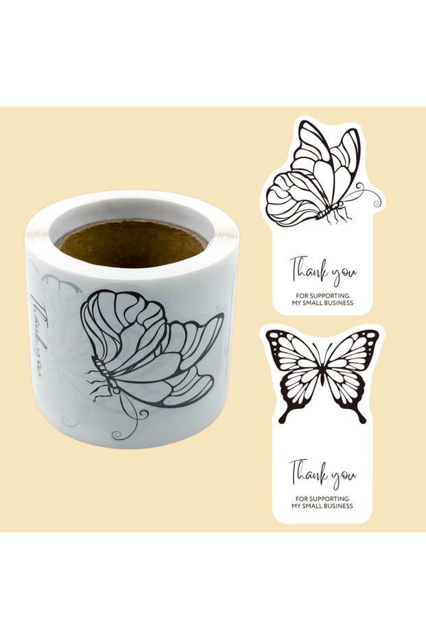 H0586-02 100pcs/roll Butterfly Flower Thank You Stickers for Small Business Decals for Gift Wrap Mai