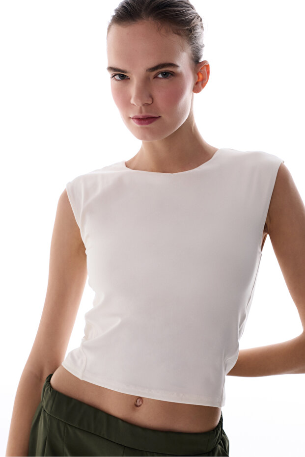 Beyaz Flatlock Dikişli Aktif Üst - 1