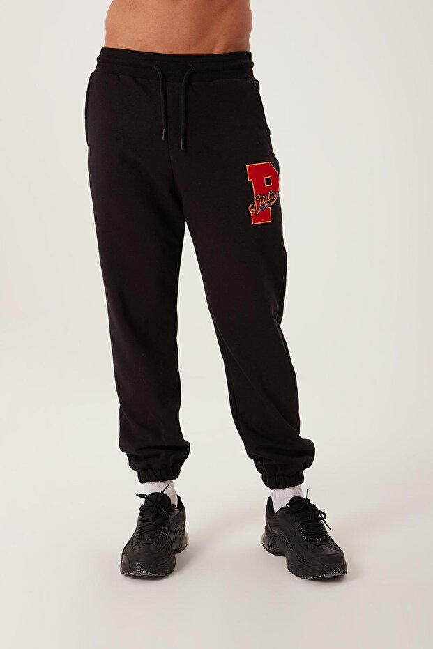 بنطال رياضي رجالي مرن للشتاء 3 خيوط أساسي باللون الأسود - 3