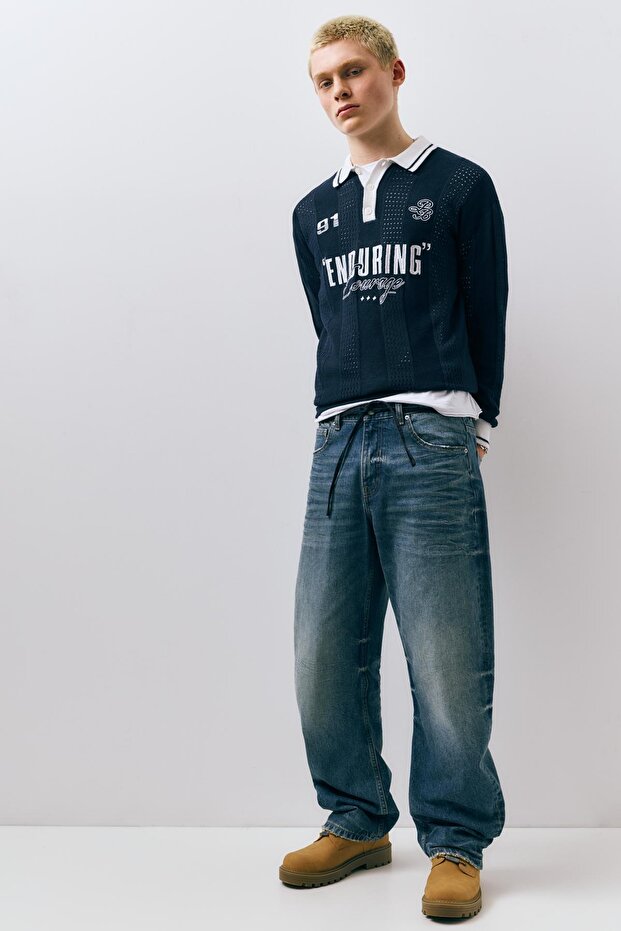 Grafik detaylı örme futbol polo - 3