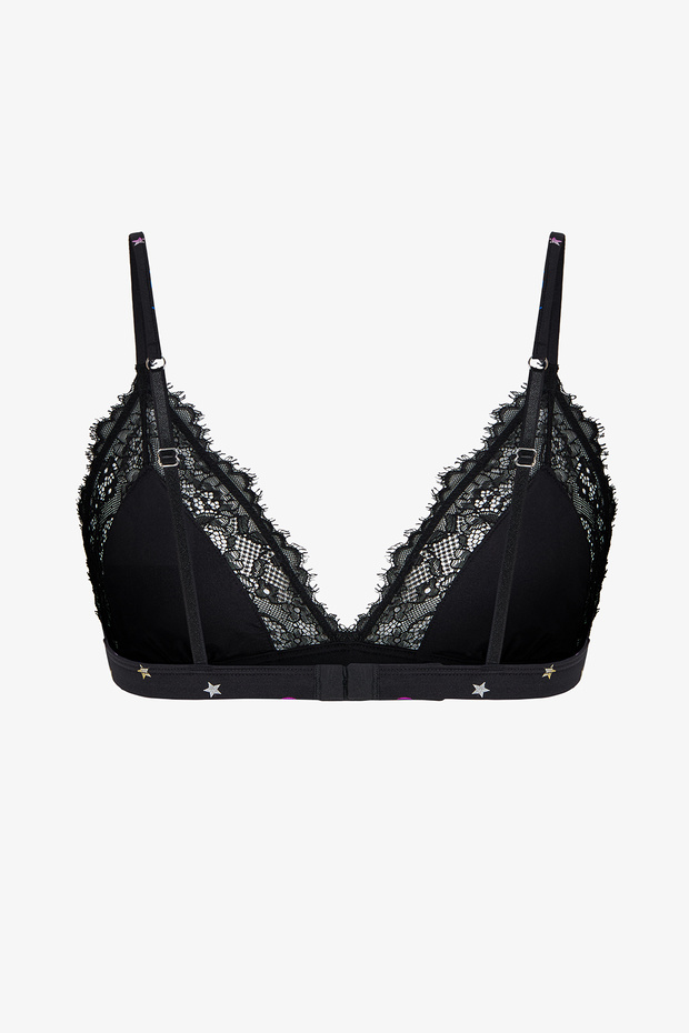 Siyah Micro Lace Triangle Sütyen - 2