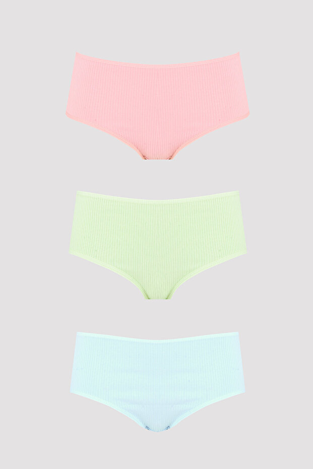 Pudra Yeşil Mavi 3lü Kaşkorse Basic Külot - 1