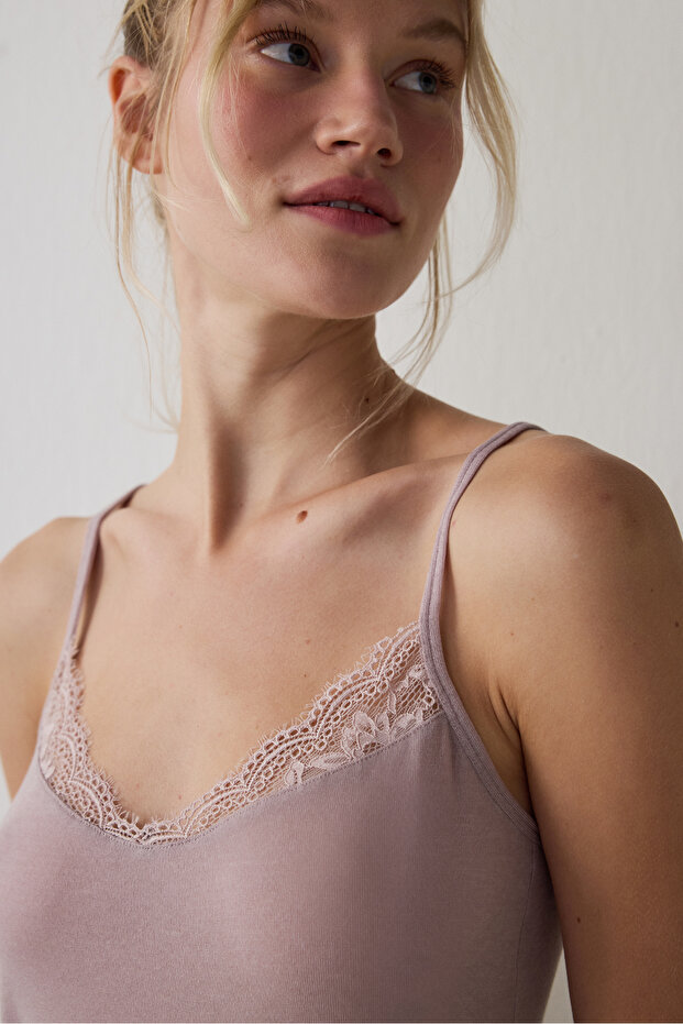 Bej Cashmere Blend Thin Strap Atlet - 3