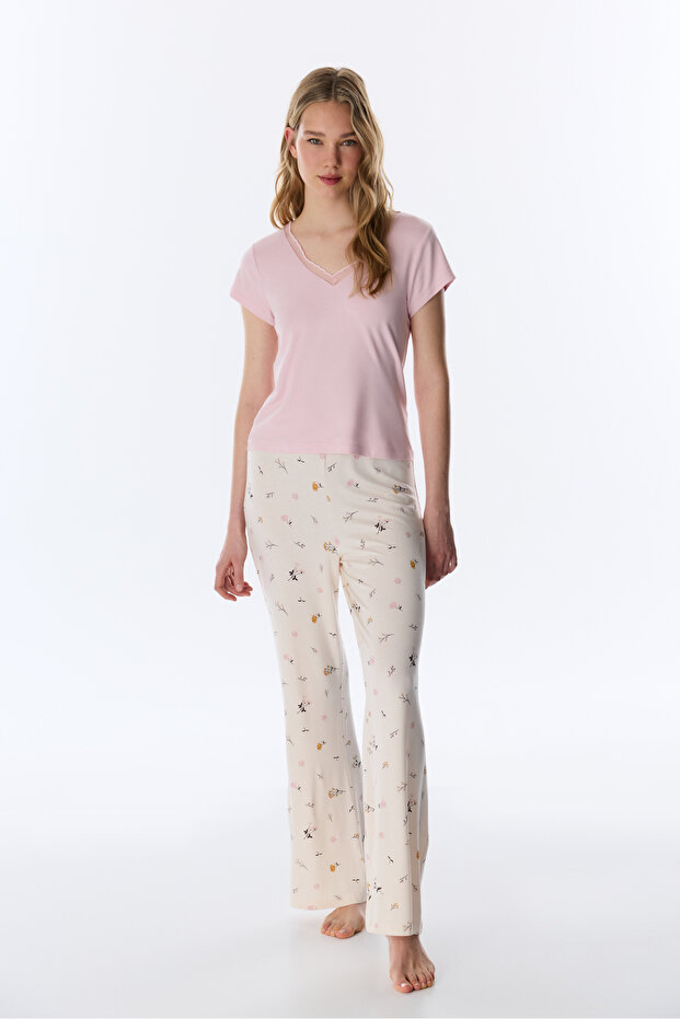 Pembe Margot Solid Tişört Pijama Üstü - 1